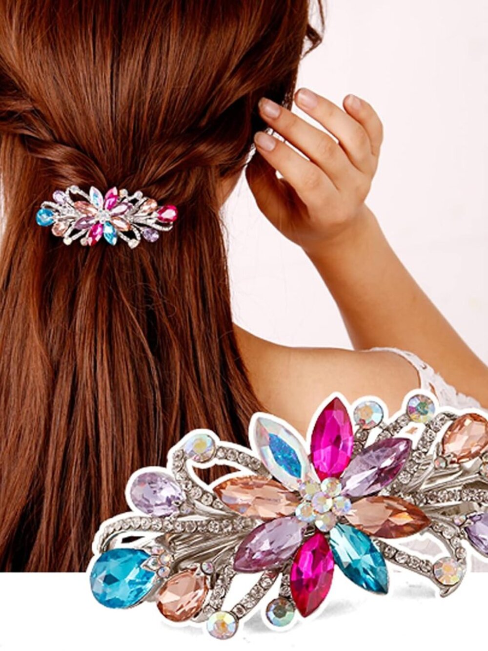 Flower Luxury Jewelry Design Hairpin Rhinestone Hair Barrette Clip for Women and - Picture 2 of 5